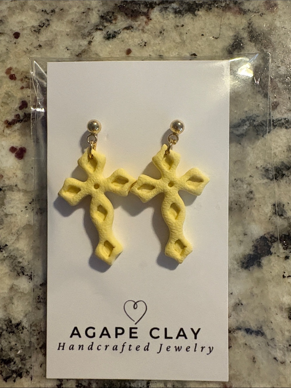 Agape Clay Yellow Cross Earrings